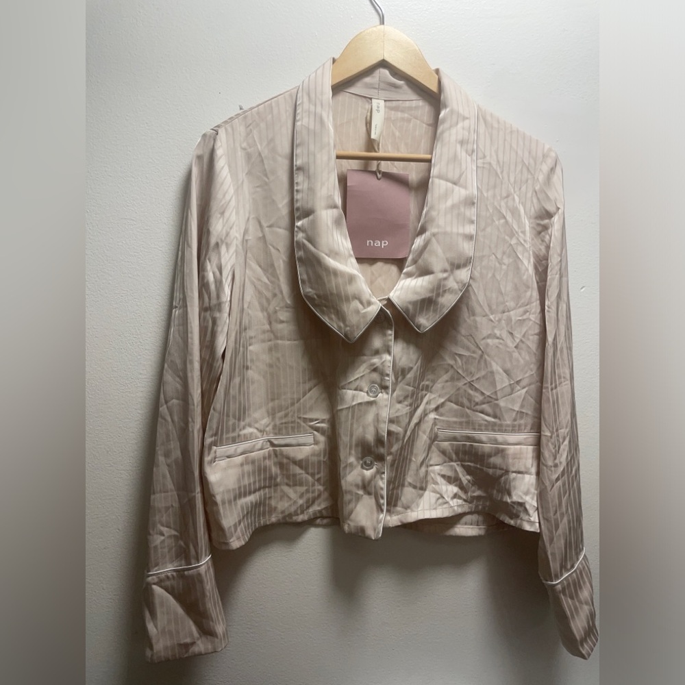 NAP Blush Pink Satin Cropped Pajama Jacket